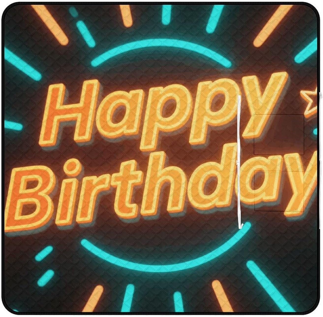 Happy Birthday Picnic Blanket 200x200cm, Foldable 2-in-1 Picnic Mat and Tote Bag Portable Waterproof Beach Mat Sandproof Outdoor Blanket for Park, Hiking, Beach, Camping, Travel