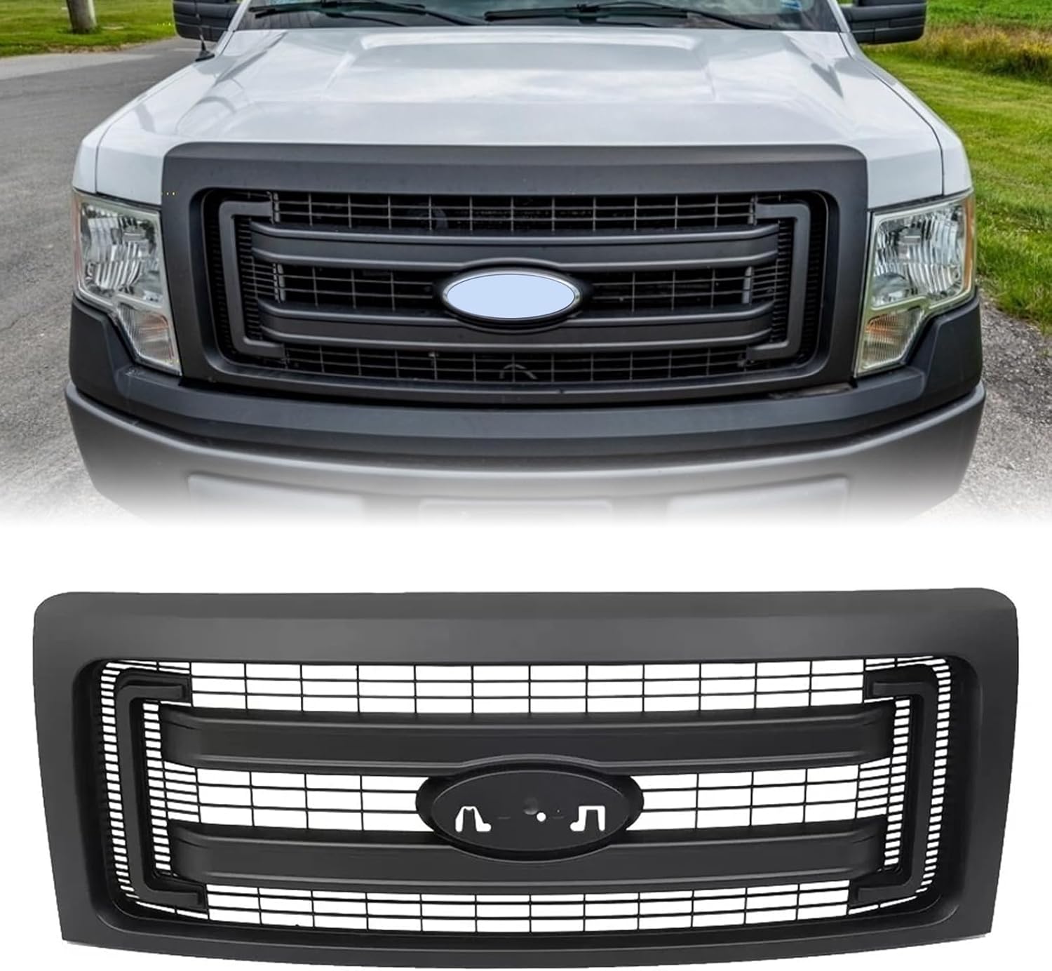 Front Bumper Grille Grill Fit For 2009-2014 Ford F150 F-150 XLT Style Front Hood Upper Grille Guard Cover Replacement For DL3Z8200DA/DL3Z8200CA (Matte Black)