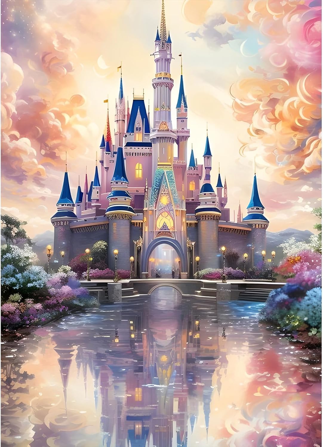 DPHERO Dreamland Diamond Painting Kits for Adults,5D Castle Diamond Art Kits for Beginners,Round Full Drill Castle Diamond Painting Art,DIY Paint with Diamonds Flowers Gem Painting Art 12x16 inch