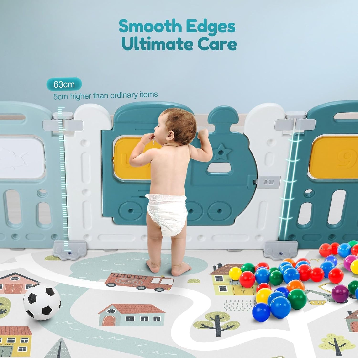 Baybee Train Kids Playpen for Babies | Foldable Baby Play Area Indoor Setup with Safety Lock, Writing Board & Double Knob | Portable Baby Activity Playards for Toddlers | Outdoor Play Pen for Kids for 0-5 Years (18 Panels) 1