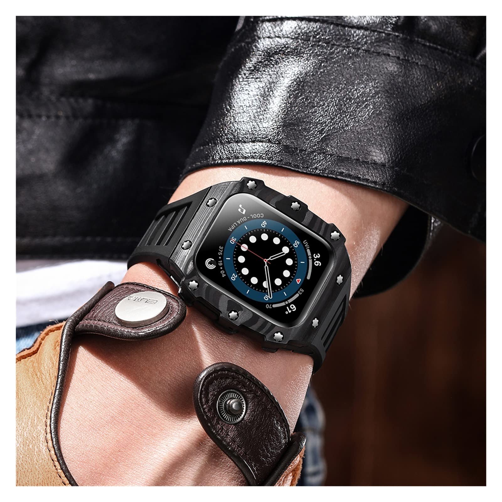 Kit de modification en fibre de carbone pour Apple Watch 8 45 mm 44 mm Boîtier de luxe en céramique pour iWatch Series 8 7 6 5 4 SE 41 mm 40 mm, 44mm, Agate