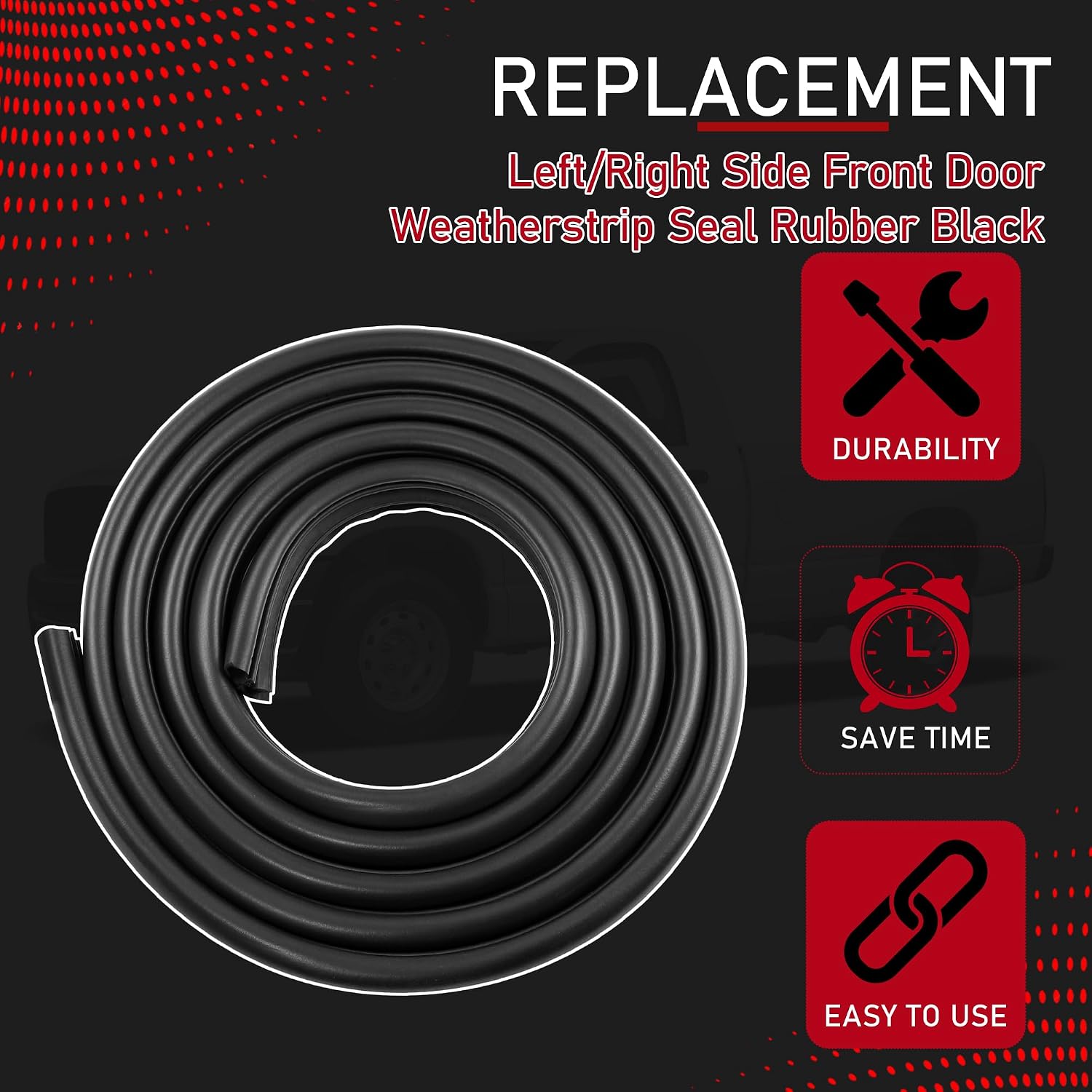 55277294AA Left/Right Side Front Door Weatherstrip Seal Rubber Black Compatible with 2002-2008 Dodge Ram 1500 2003-2009 Ram 2500 3500 Replaces 55275609AC 55275609AD 55275609AE 5131160