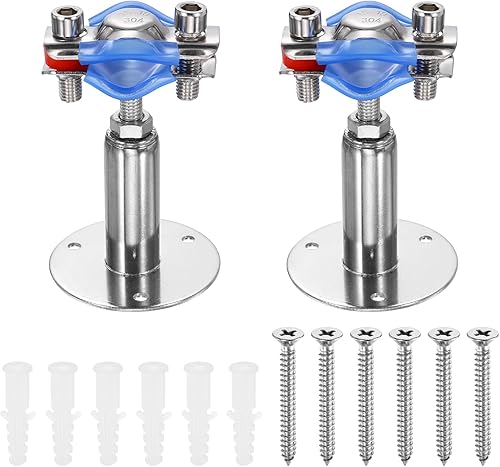 Miniatura 15 de HARFINGTON Juego de 2 soportes de montaje en pared para montaje en techo de acero inoxidable 304 Abrazadera de soporte de tubo ajustable