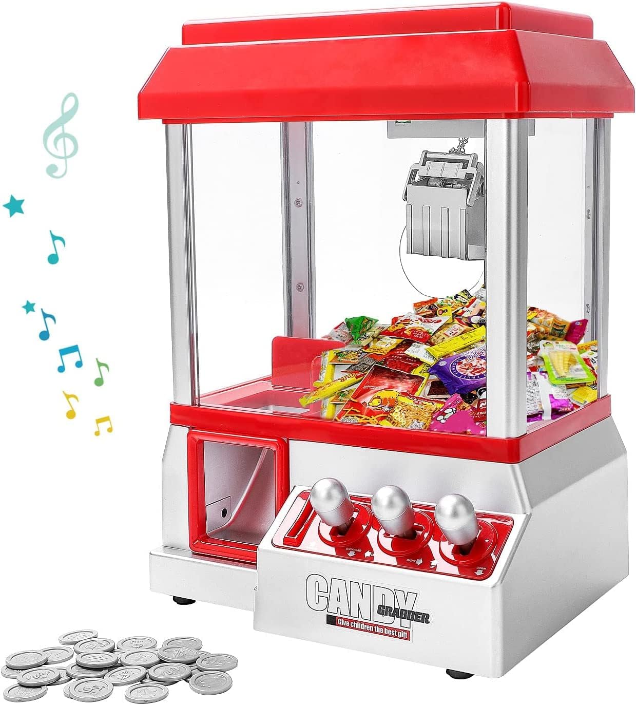 SGM Candy Grabber Machine Refillable Music Mini Claw Machine with 20 Coins Battery Operated Sweet Grab Machine for Kids And Claw Machine Arcade Game