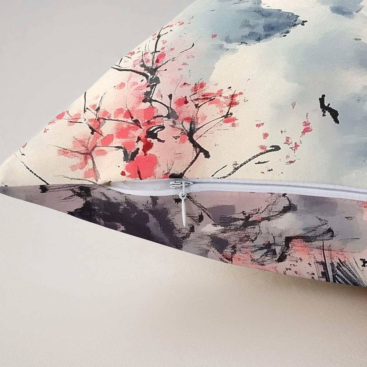 Erosebridal Pavilions Cushion Cover 16x16 Inch Chinese Ink Decorative Pillowcase for Teens Adults Anime Japanese Floral White Pink Red Cushion Case Soft Throw Pillow Cover image 5