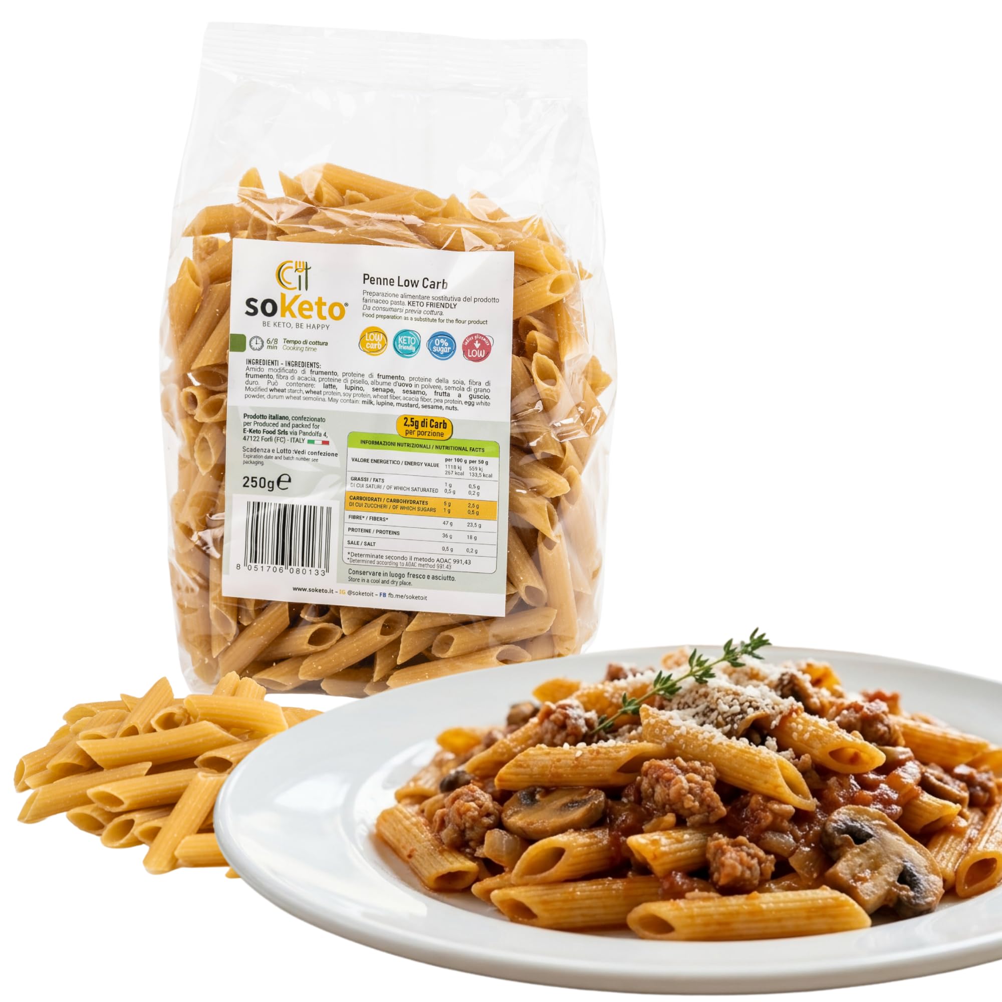 Plumas Keto Low Carbohidratos Pack de 5 X 250 gr Pasta corta SOKETO con poco carbohidratos para dieta quemadores de grasa (5x250 g)