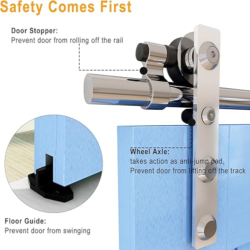 Miniatura 5 de Kit de herrajes para puerta corrediza de granero de acero inoxidable de 4 pies resistente para puerta de madera individual (gancho de forma plana)