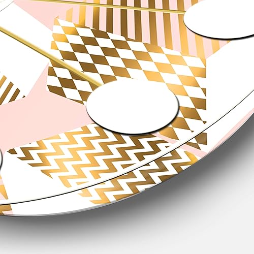 Miniatura 3 de DesignQ Reloj de pared moderno de mediados de siglo con diseño de cubos dorados y rosas I, reloj de pared redondo rosa para decoración de sala de