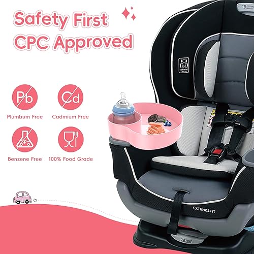 Miniatura 2 de Bandeja de asiento de automóvil para niños, bandeja de viaje con portavasos para niños pequeños, soporte para bocadillos para alimentos para viajes