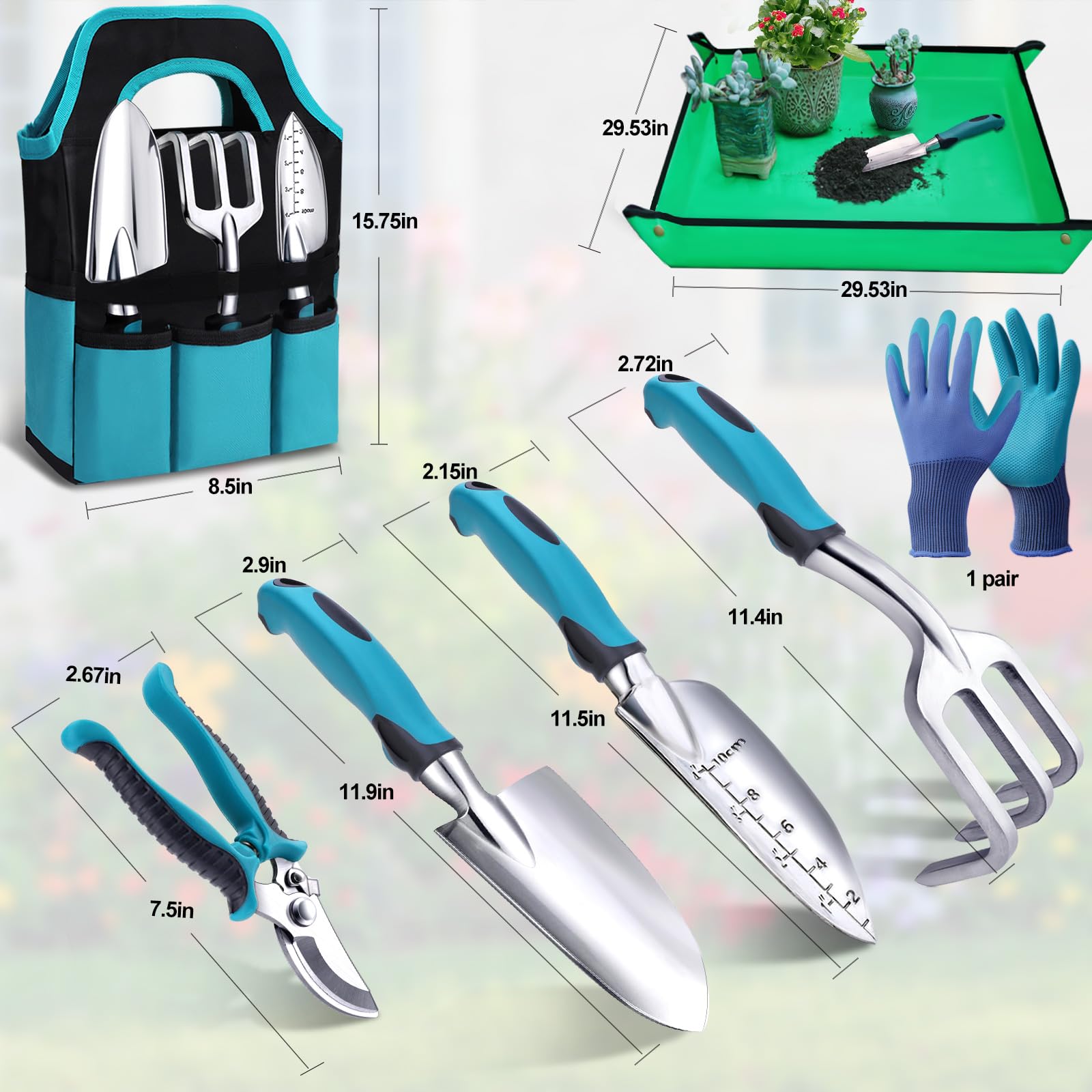 Kynup Gartenwerkzeug-Set, 7 Stück Garten Hand Werkzeuge, Rost-Sicht Gartenarbeit Set mit dauerhafter Aufbewahrungstasche, Ergonomischer Anti-Rutsch-Griff, ideale Gartengeschenke für Frauen und Männer