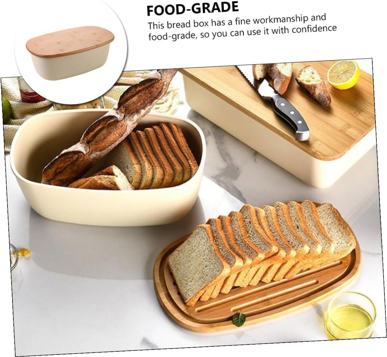 VILLCASE Bread Box Bread Container with Oak Wood Lid Oval Shape Sealing Practical Toast Storage Organizer for Kitchen Countertop and Refrigerator Use