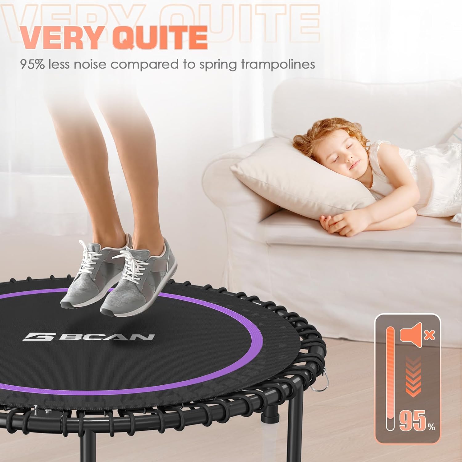 BCAN 450LBS/550LBS Foldable Mini Trampoline, 40"/48" Adult Fitness Trampoline with Durable Bungees, Stable & Quiet Exercise Rebounder,Great Mini Trampoline for Indoor/Garden Workout - Image 6