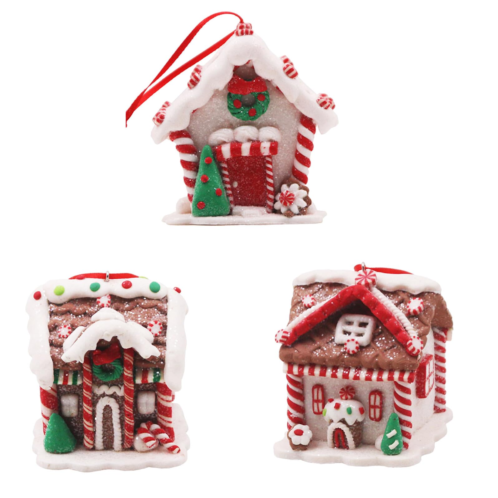 Uonlytech 3 pièces décorations de Noël en argile et ruban rouge