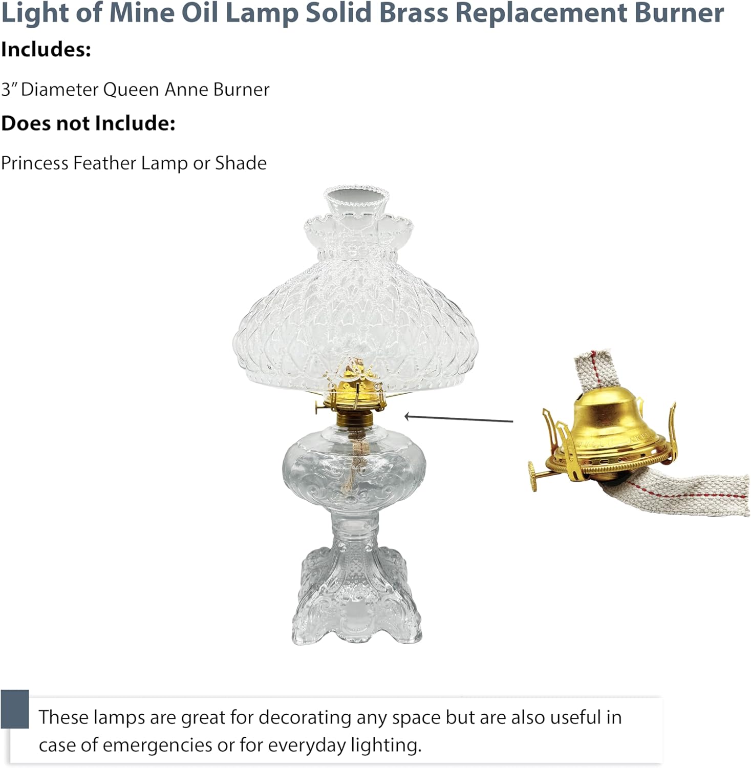 Light of Mine – Queen Anne Solid Brass Replacement Burner for Antique Hurricane Lamps (1 Pack) – Premium Oil Lamp Burner for Restoration & Custom Builds