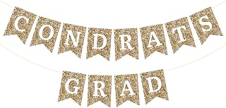 Gold Congrats Grad Banner Garland, No DIY Required Pre-Strung Glitter Graduation Banners, Grad Congrats Class of 2025 Party Decorations for Graduation Party Supplies (Congrats Grad Banner)