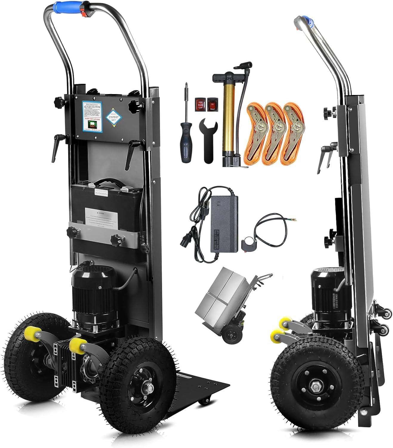 880lb Capacity Electric Stair Climbing Hand Trucks Dolly Cart, Heavy Duty Stair Climber with 3 Ropes, Carry Heavy Objects Up and Down Stairs Effortless for Furniture Logistics Warehouse, Black