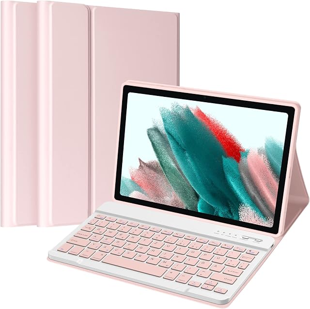 Bluetooth Keyboard Case for Samsung Galaxy Tab A8 10.5'' 2021 SM-X200/X205, Wireless Detachable Keyboard with Auto Wake/Sleep Cover (A8, Pink)