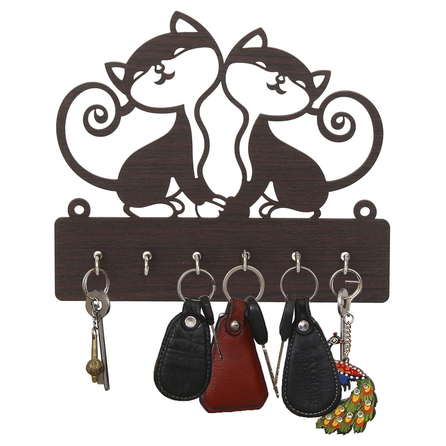 VARCHASVI® Two Cats Wood Wall Mounted Designer Key Holders for Wall