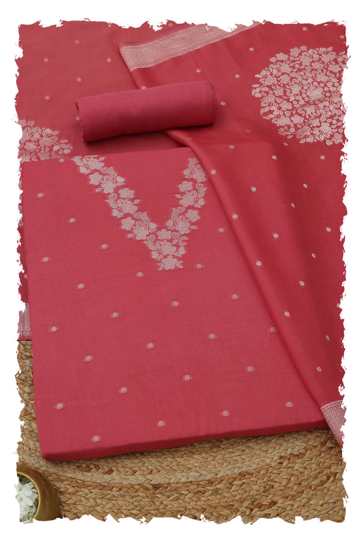 Womens Silk Blend Woven Design Dress Material With Zari Woven-image-13