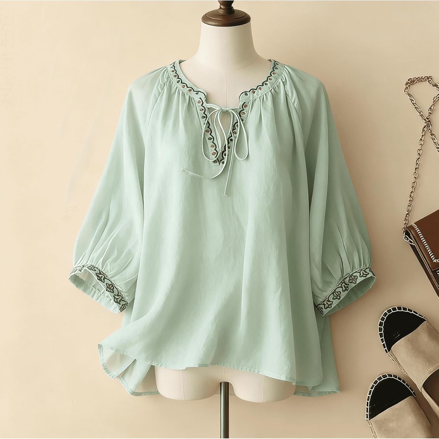 Women's Short Sleeve V Neck T Shirts Embroidered Tops Spring Summer Beach Vacation Clothes 2026 - Image 2