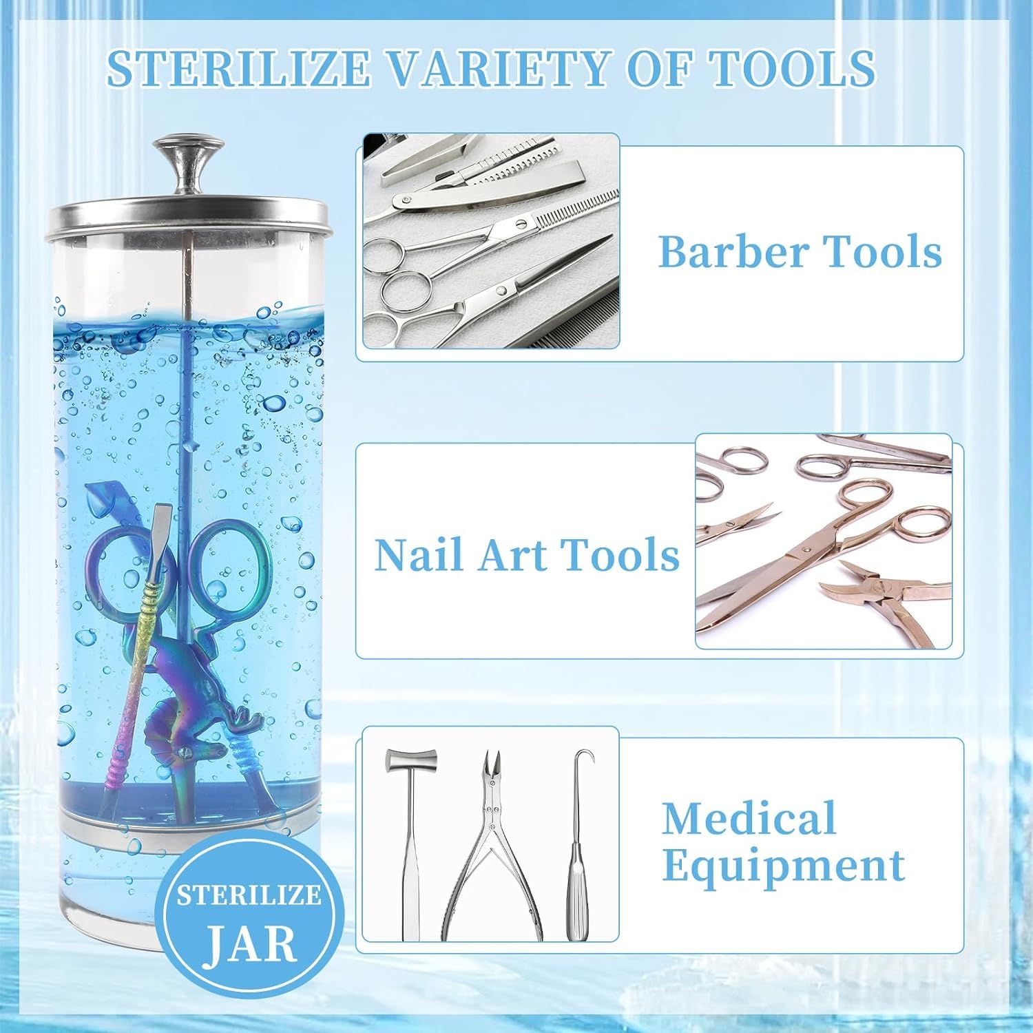 35 Oz Desinfektionsmittel-Glas, Nagelwerkzeuge Zubehör Sterilisator groß für Friseursalon Salon Jar & Spa implementiert Barbizid-Behälter mit herausnehmbarem Siebtablett (1035 ml)