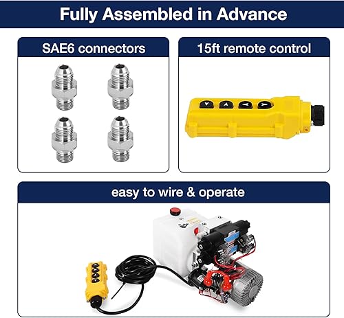 Miniatura 4 de Unidad de Potencia Hidráulica Bomba Hidráulica de Doble Efecto Bomba de Solenoide Doble 4.5 Quarts (1.4 Galones) 12V DC Bomba Hidráulica Eléctrica