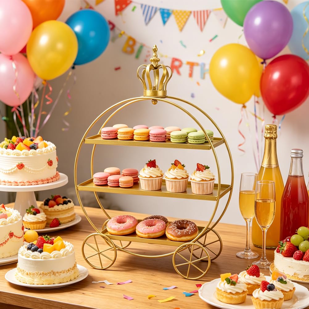 Soporte para Cupcakes de 3 Niveles, Bandejas de Hierro para Cupcakes, Donas, Frutas, Pasteles, Bandeja de Postres para Fiestas de Té, Cumpleaños Y Bodas (Dorado)