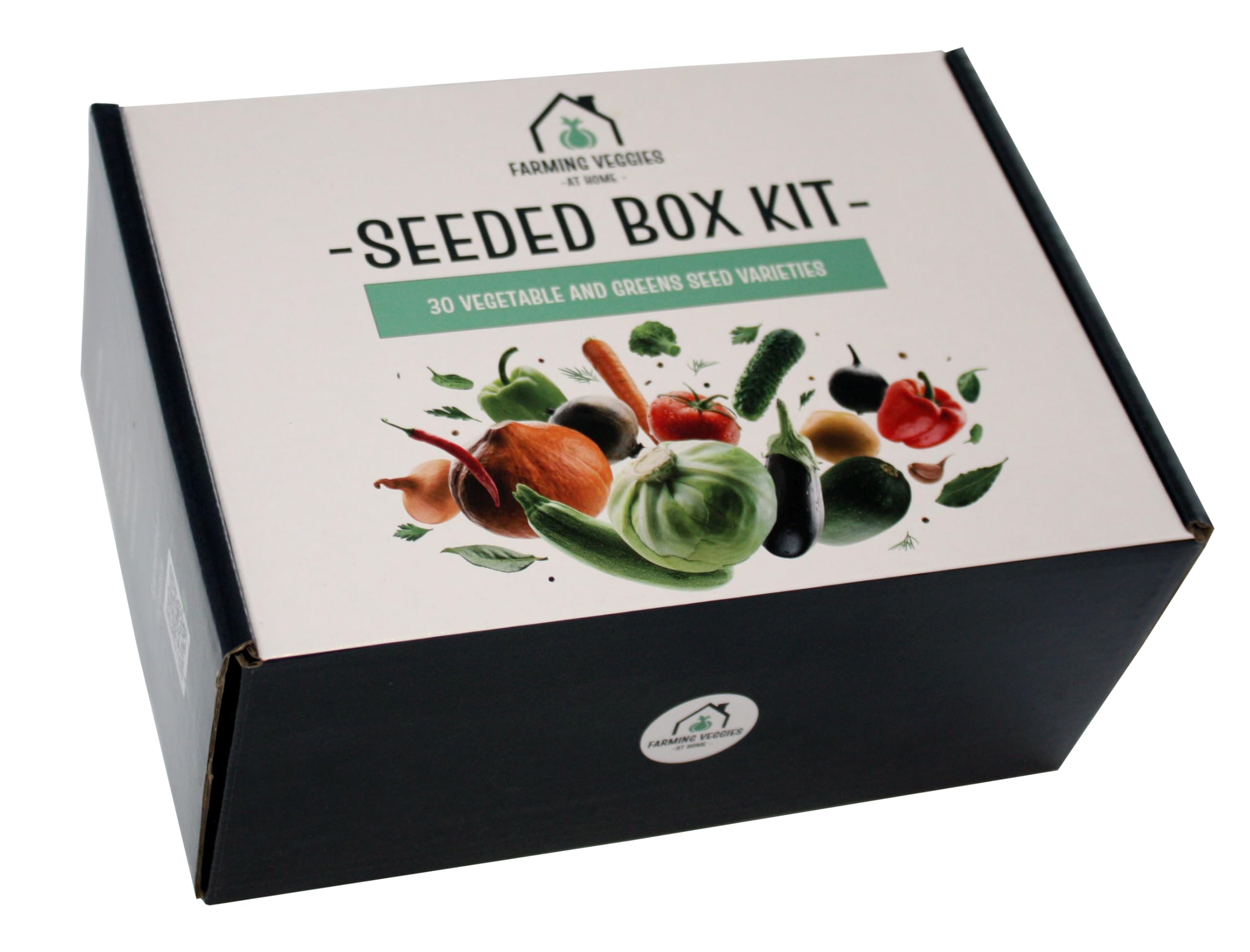 Farming Veggies At HomeSeeded Box Kit - Grow Your Own Vegetables and Greens, 30 Seed Packets, 6 Degradable Plant Pots, 6 Bamboo Markers, Gardening Gloves with Claws, Instructions