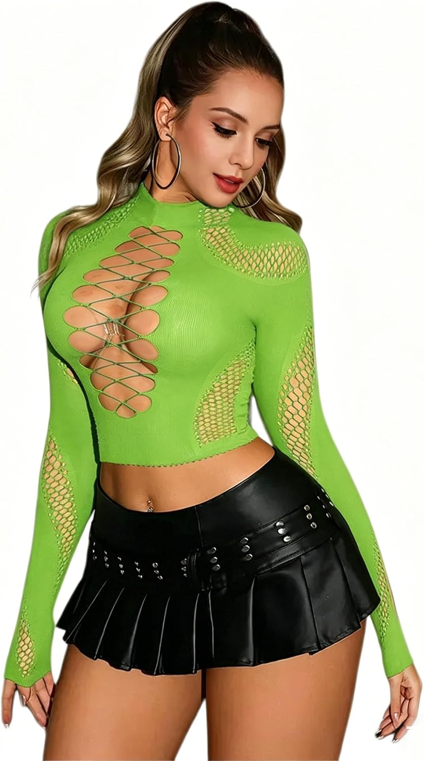Womens Lingerie Fishnet Tops Mesh Baby Dolls One Piece Sexy Outfit Bodysuit