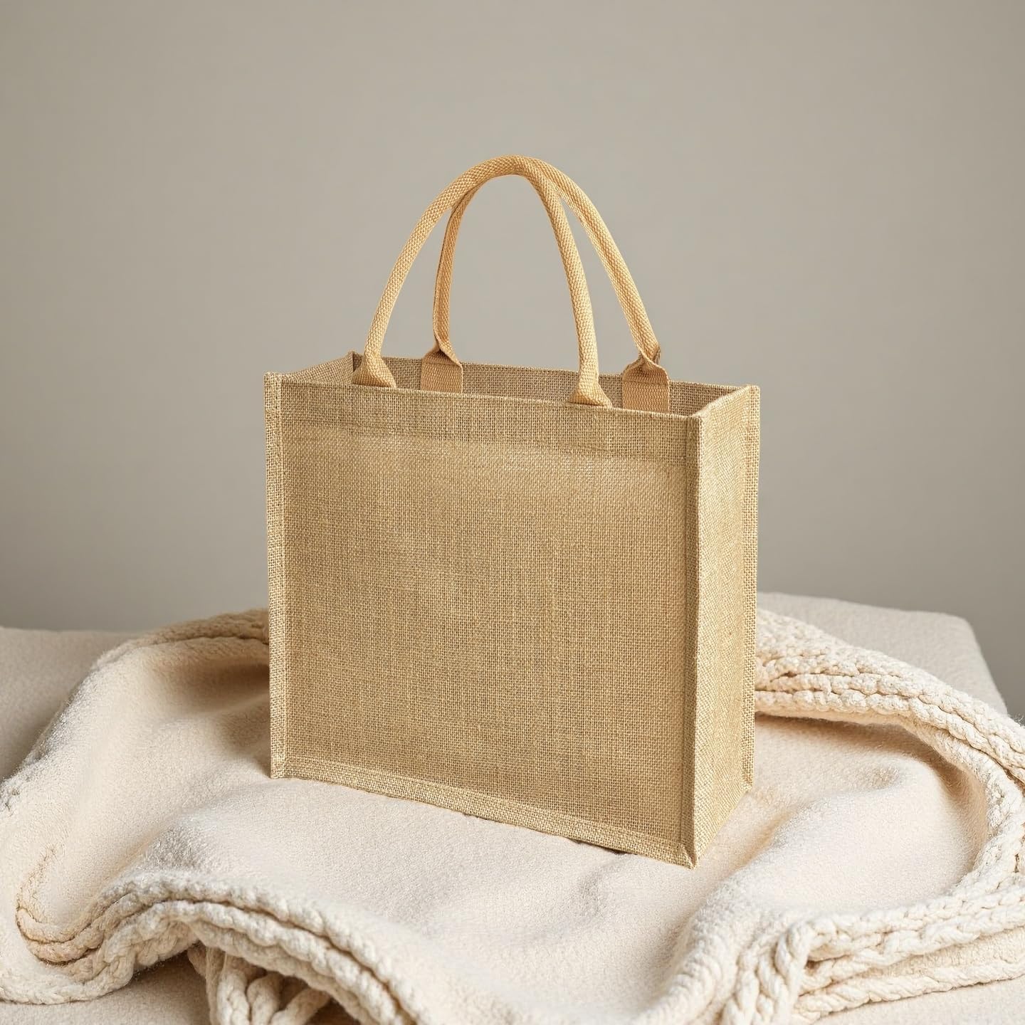 15 Pack Burlap Tote Bags 12x12x6 Inch Natural Jute Handbags with Waterproof Lining, Reusable DIY Gift Bags for Wedding Beach Shopping