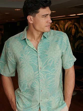 Kahala Men's Hala Kahiki Jacquard Short Sleeve Hawaiian Aloha Shirt