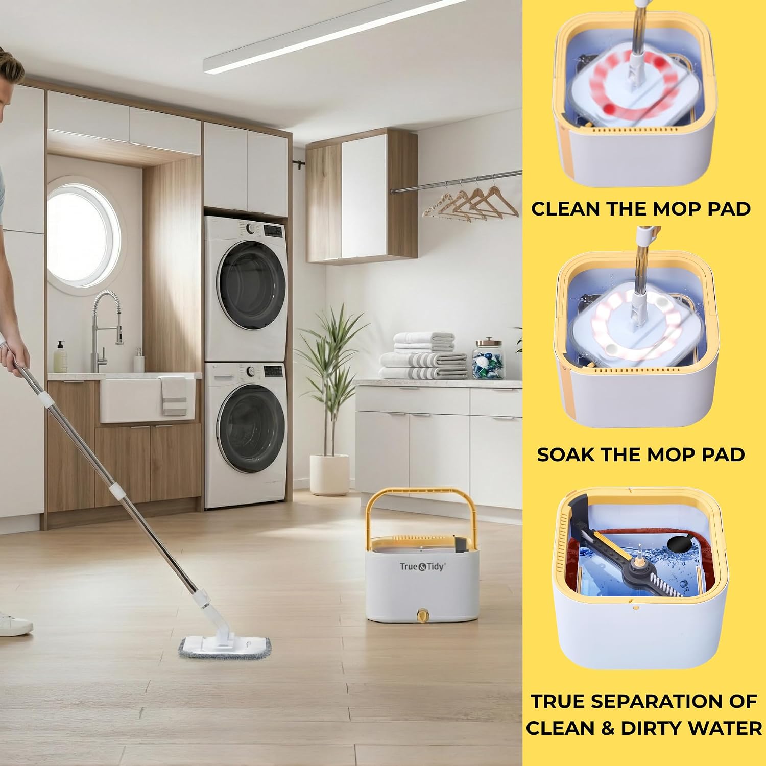 True & Tidy TrueClean Spin Mop 2.0 w/Detachable Bucket & Foldable Mop Head image 5