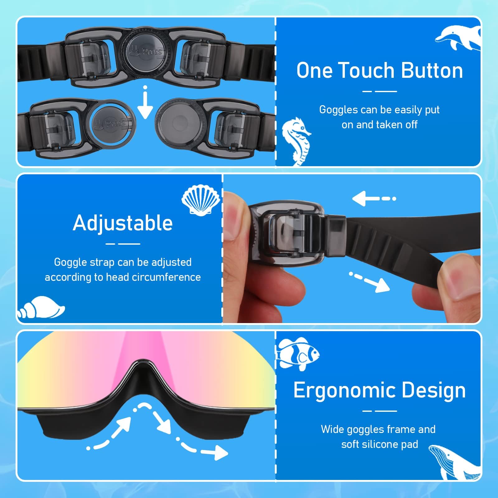 Vatefery Swimming Goggles Kids Toddler 6-14,Crystal Clear Polarized Swim Goggles for Kids,Junior Children Girls Boys,Anti-Fog,Waterproof,UV Protection Wide Vision Lenses - Image 3