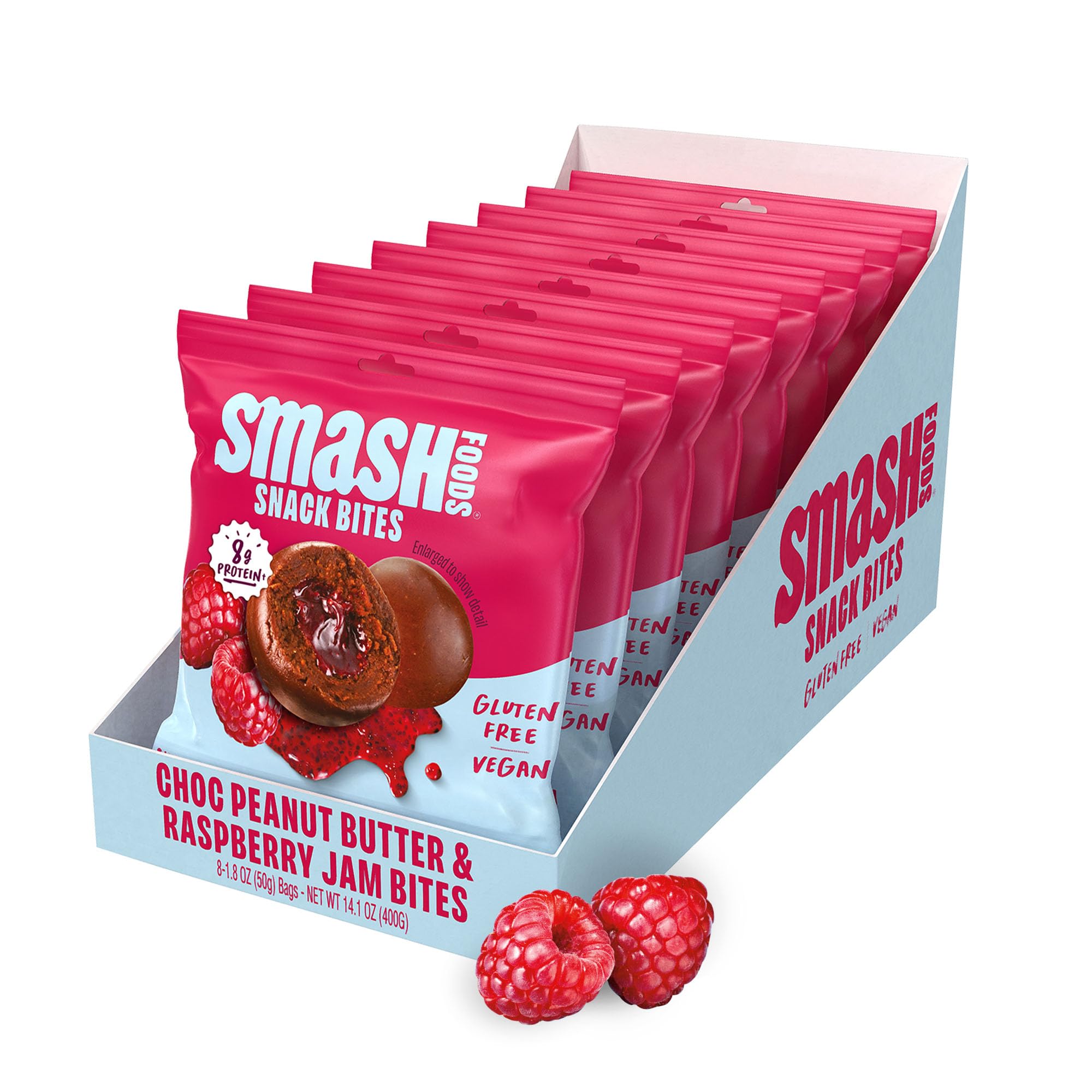 Smash Foods Raspberry Energy Bites | 5 Gluten-Free Vegan Snack Balls with No Sugar Added | 8g Protein, Superfood Jam, Chia Seeds | On-the-Go