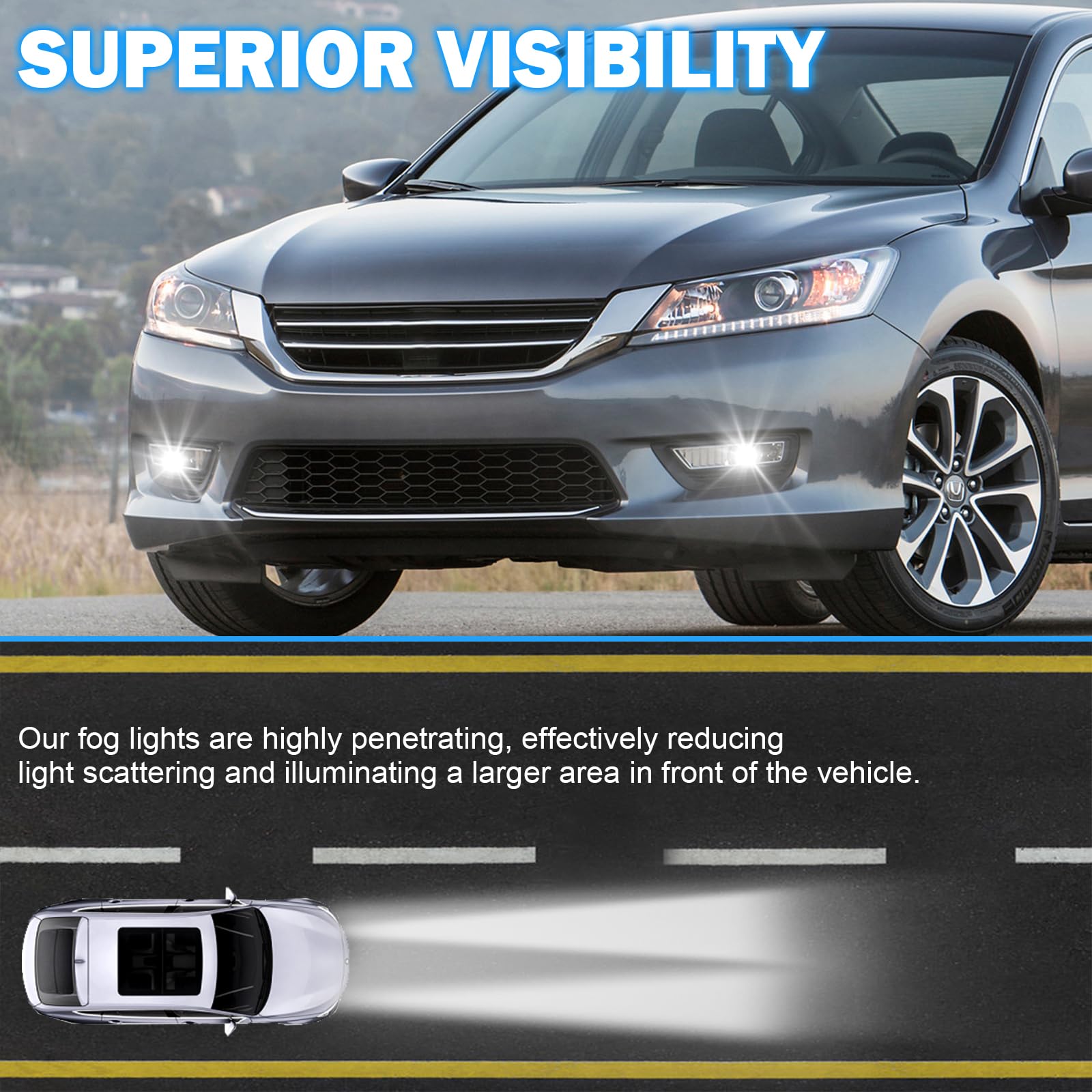 Clear Fog Light Kit For 2013-2015 Honda Accord Sedan - Includes Bulbs & Wiring, Direct Fit Replacement