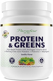 Paradise Herbs ORAC Energy Proteins & Greens Powder, Antioxidant Power of 24 Servings of Fruits & Vegetables in 1 Scoop + 20g Protein, Vanilla, 14 Servings