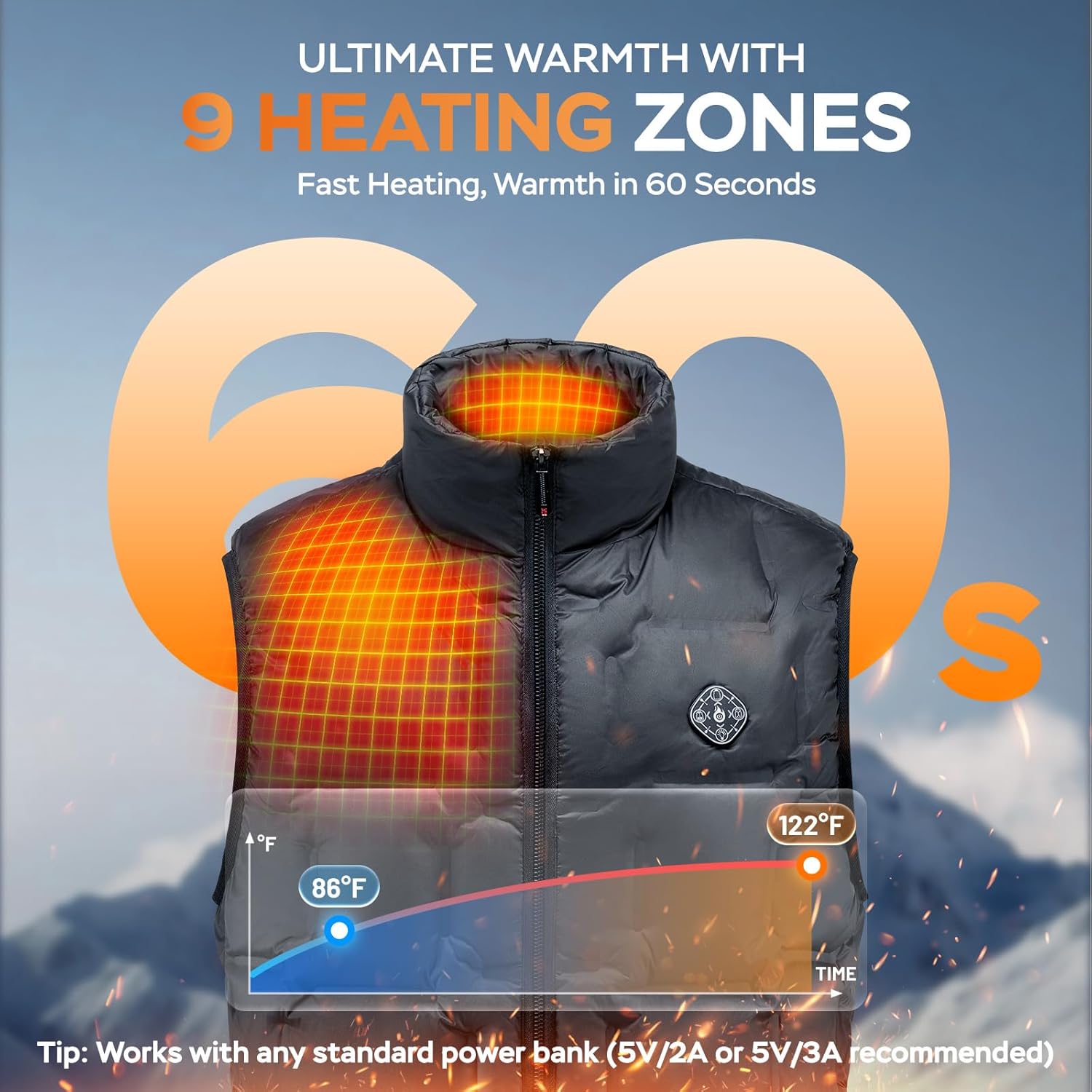 Heated Vest for Men, Electric Heating Sleeveless Jacket, Thermal Winter Rechargeable Coat, Battery Not Included - Image 2