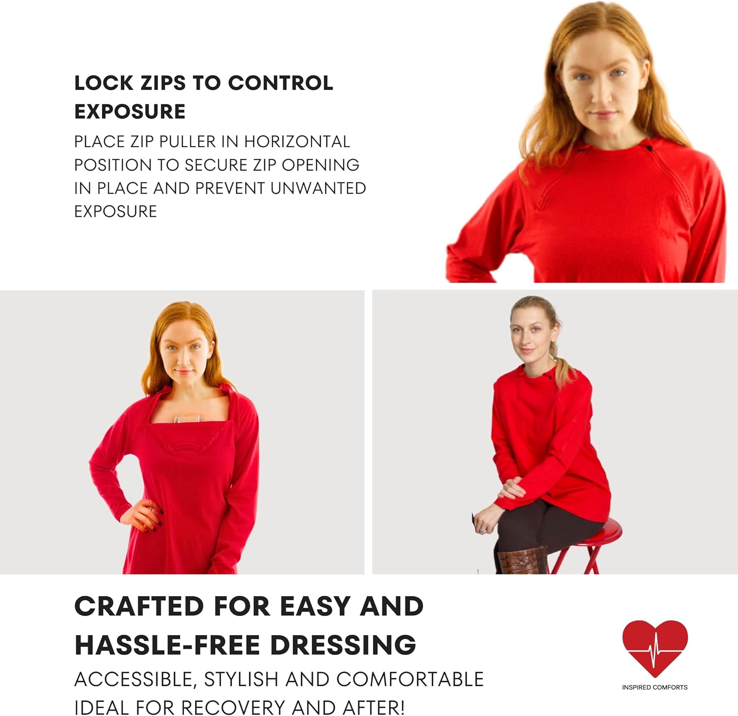 Inspired Comforts Women's Chemo Port Access Long Sleeve Shirt with Dual Zip Access - Image 3