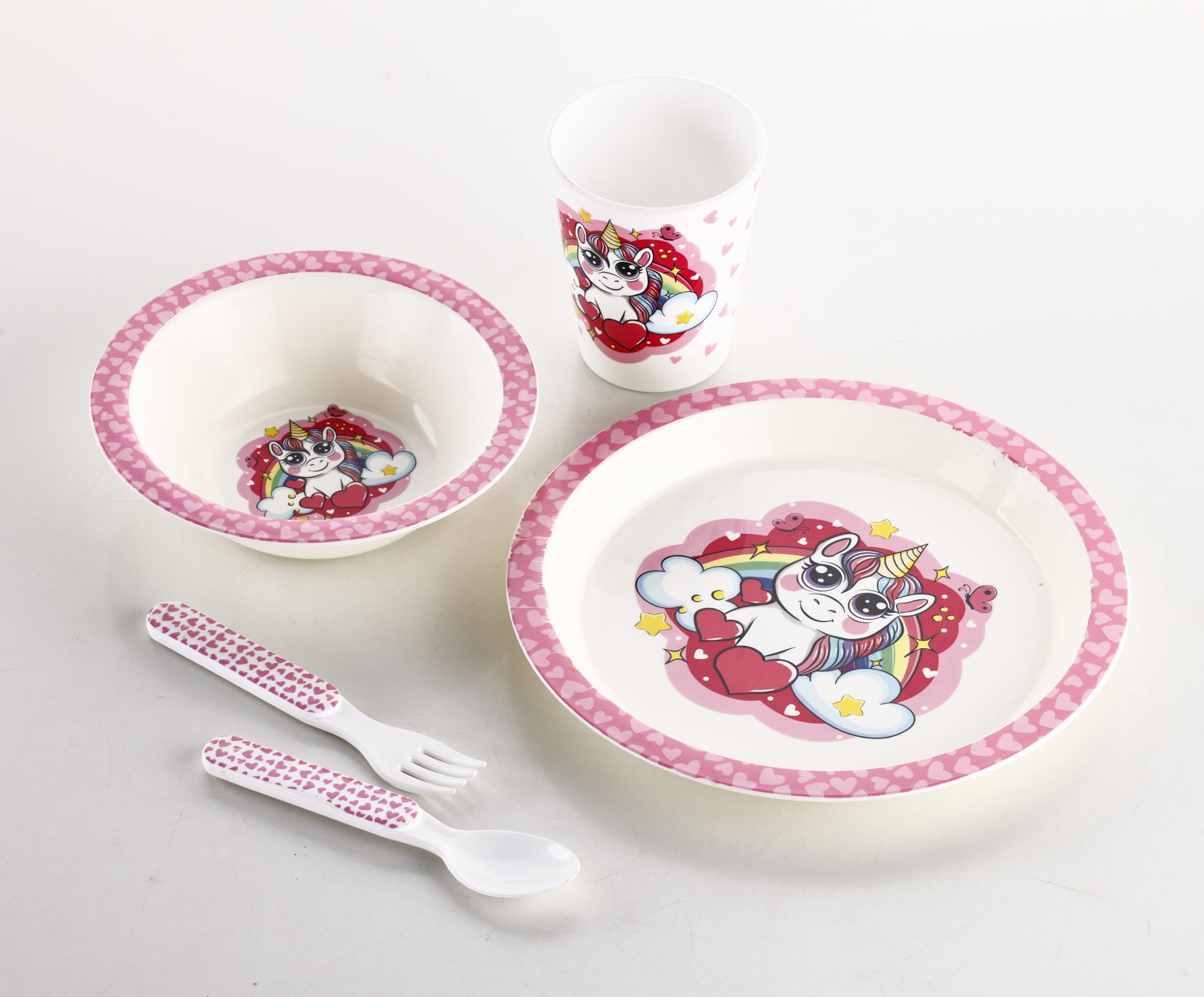 NESTIC Exclusive Unicorn Design, Melamine Kids Set, 5-Pieces (1 x Plate, 1 x Bowl, 1 x Glass, 1 x Spoon, 1 x Fork) - Unicorn Design (Unicorn)-image-5