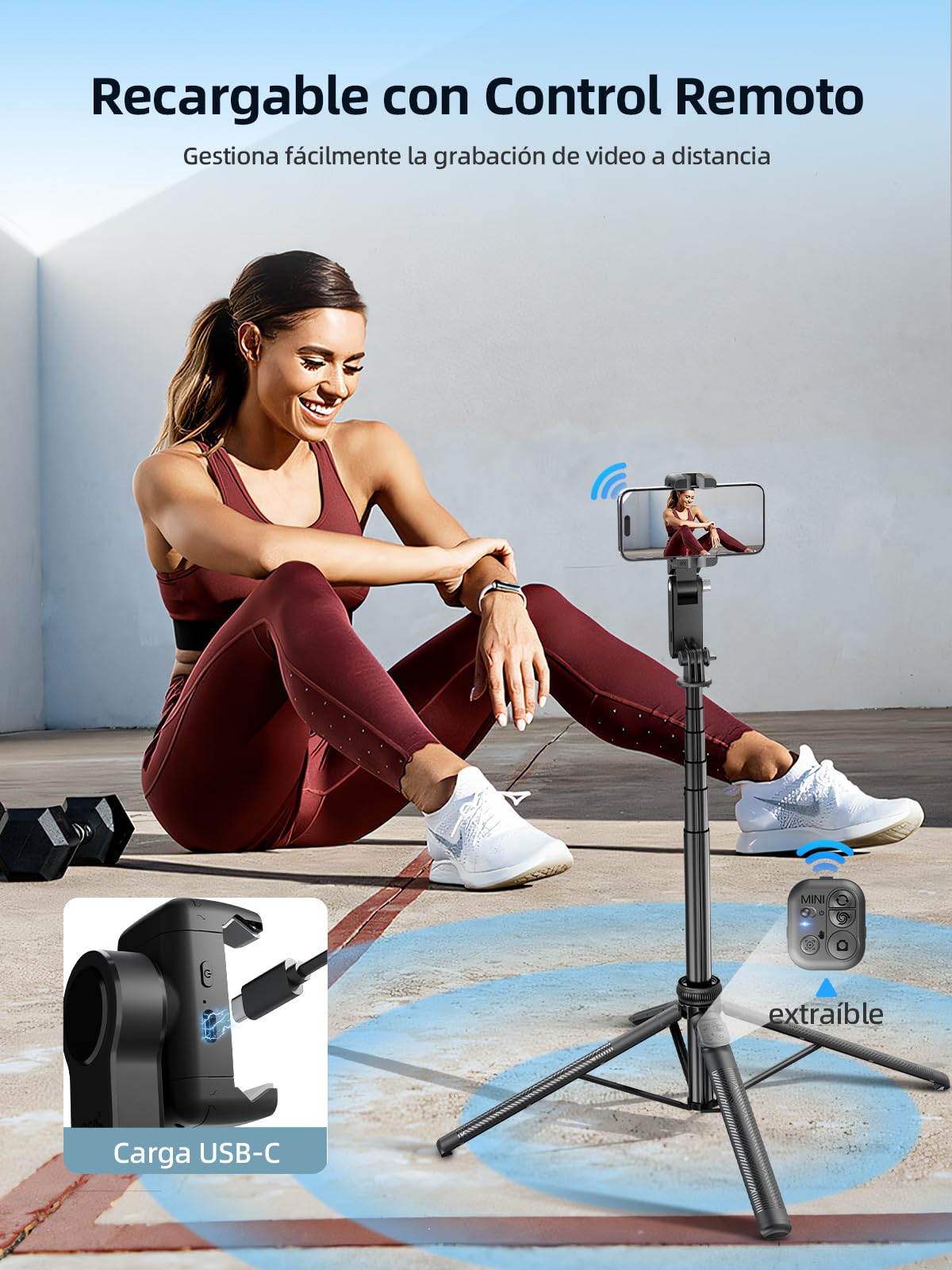 Rollei Trípode Estabilizador para Movil con Seguimiento Facial Automatico | 360 Giratorio Gimbal Palo Selfie Ajustable 45~156cm Compatible con iPhone/Android, Estabilizador-Movil-Gimbal-Tripode
