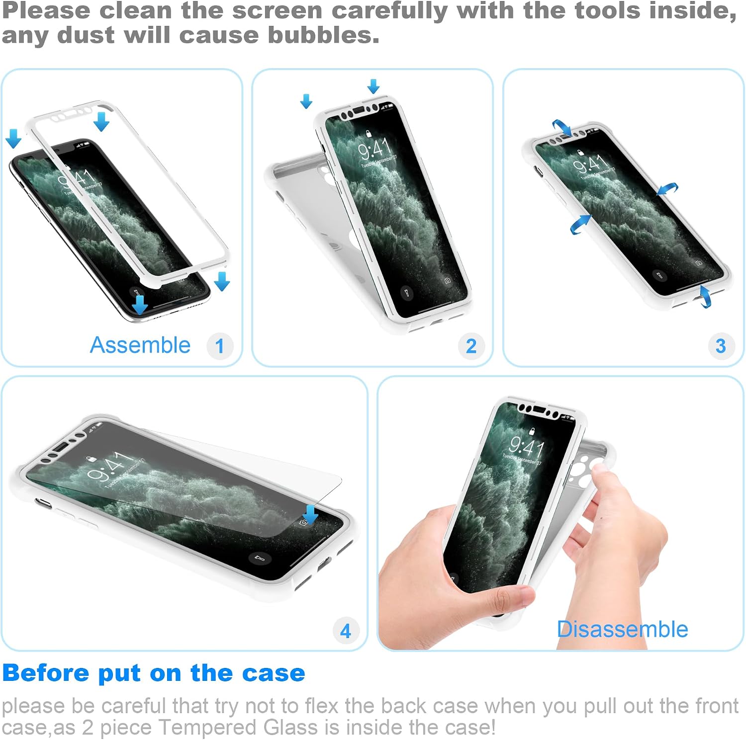ORETECH for iPhone 11 Pro Max Case with 2X Screen Protector,White | Full Body Shockproof Design Smooth Texture,15FT Military Grade, Camera Lens Shield, with Armor Front Frame Protection