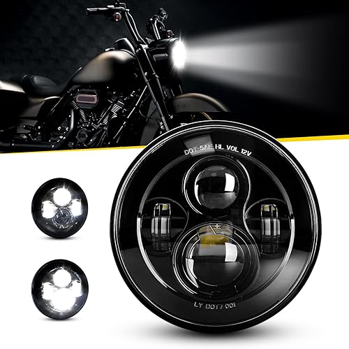 Miniatura 2 de Faro LED negro de 7 pulgadas aprobado por puntos compatible con motocicleta Tour FLD Softail Heritage Street Glide Road King Electra Glide Yamaha