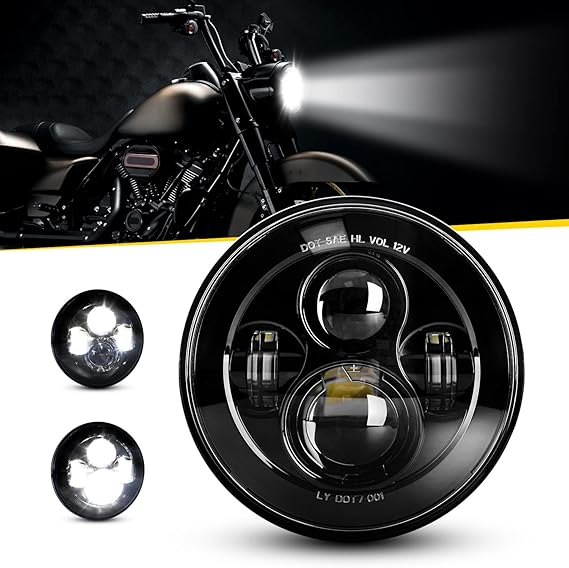 Dot Approved 7Inch Black LED Headlight Compatible with Motorcycle Tour,FLD,Softail Heritage,Street Glide,Road King,Electra Glide,Yamaha V-Star Road Star Wrangler