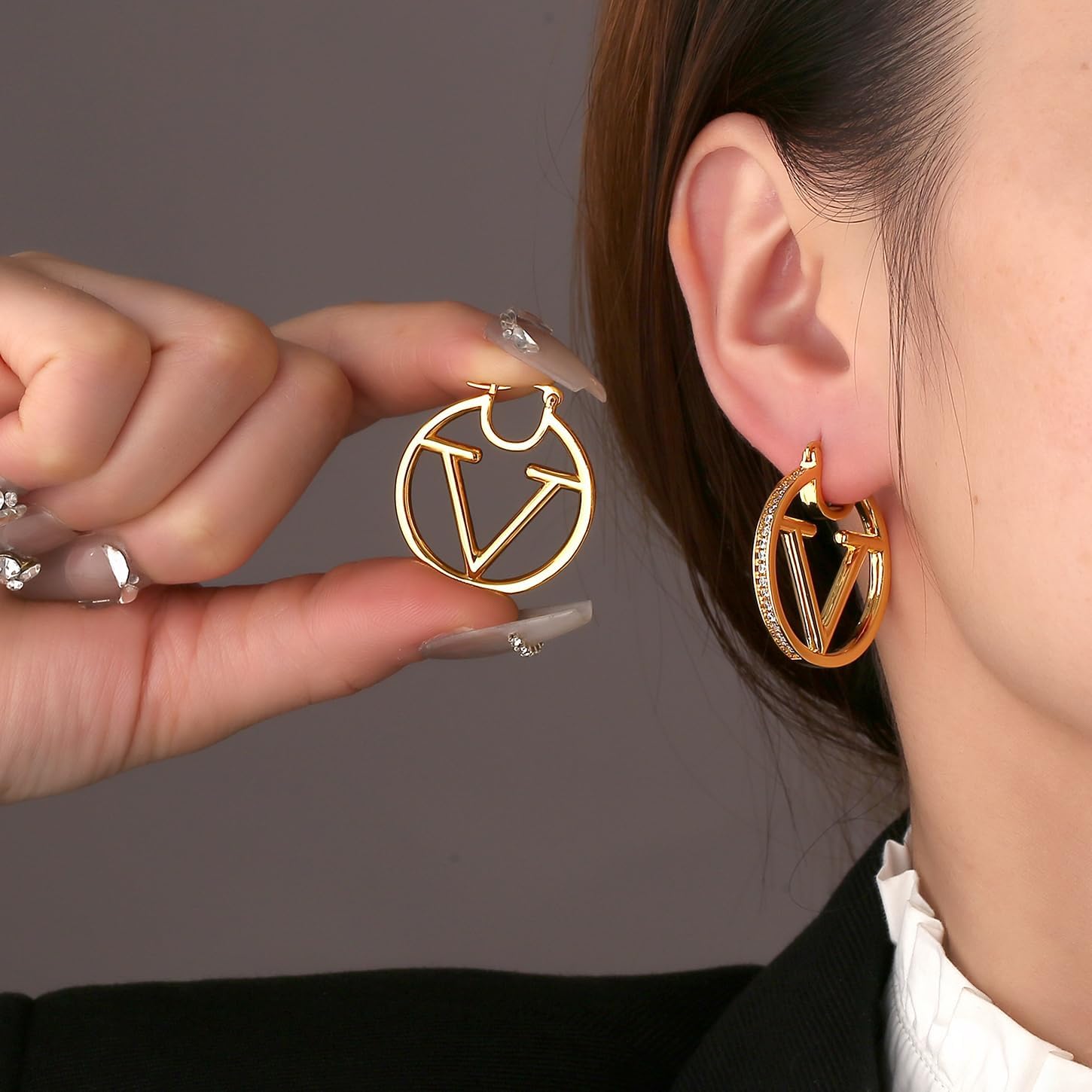 18K Gold Luxury Letter Earrings for Women and Sisters | Valentines, Birthday Gifts, Elegant Accessories for Any Occasion Gold V Letter Earrings