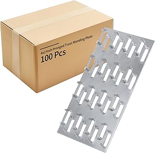 100 Pack Truss Plates, 4" x 2" Mending Plates for Wood, Flat Metal Bracket with Nail Teeth, Repair Tie Pronged Plate Connectors for Roof Trusses, Timber Framing, Wood Studs, DIY Woodworking