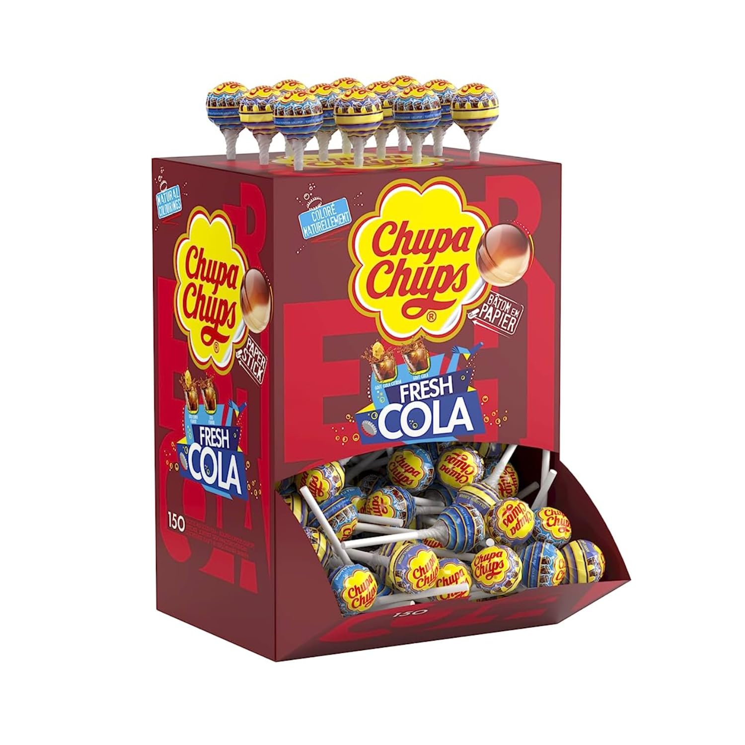 CHUPA CHUPS Caja Expositora Piruletas Fresh Cola - 150 piezas