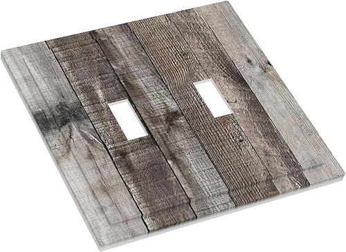 Miniatura 190 de Placa de pared dúplex de receptáculo de dispositivo de 1 gang de madera envejecida blanca gris con veta de tablón, cubierta de enchufe eléctrico de