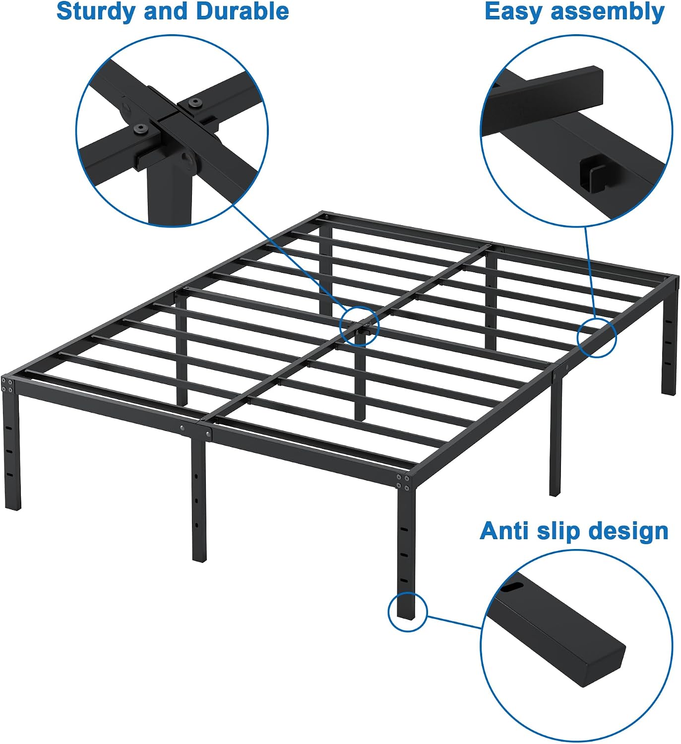 FMDMR 18 Inch Full Size Bed Frame, The Metal Platform Bed Frame Full with Fabric Cover Set, Heavy Duty Steel Slats Support, No Box Spring Needed, Under Bed Storage Space, Easy Assembly