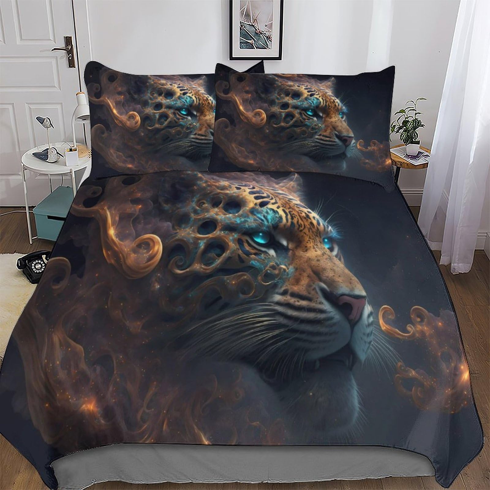 Parure de lit tigre housse de couette douce 3 pièces pour lit king size