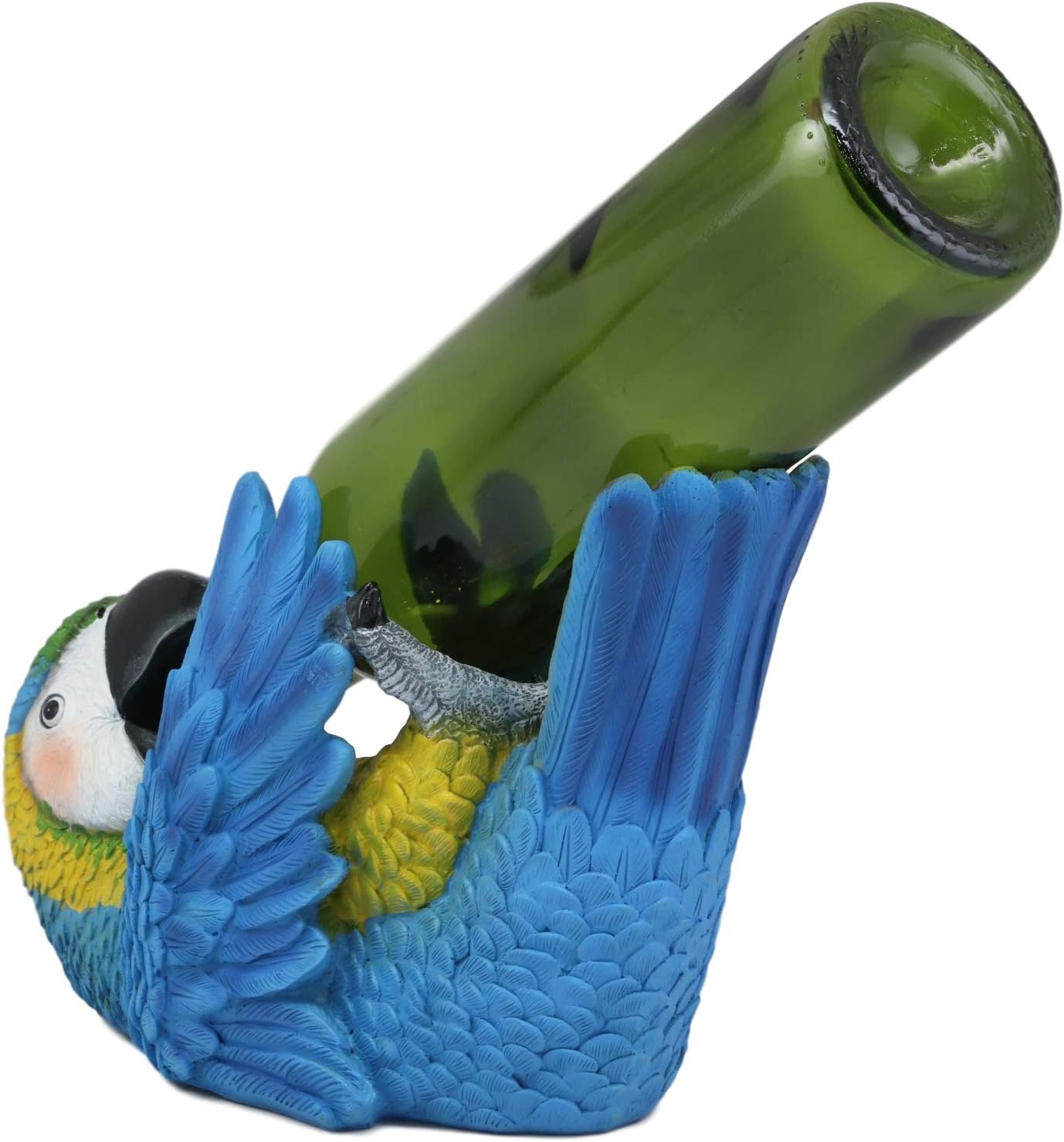 Ebros Gift Tropical Rio Rainforest BlueScarlet Macaw Parrot Wine Bottle Holder Caddy Figurine 10.25"Long Kitchen Dining Party Hosting Decor Statue Of South American Evergreen Forest Birds (Blue Macaw)